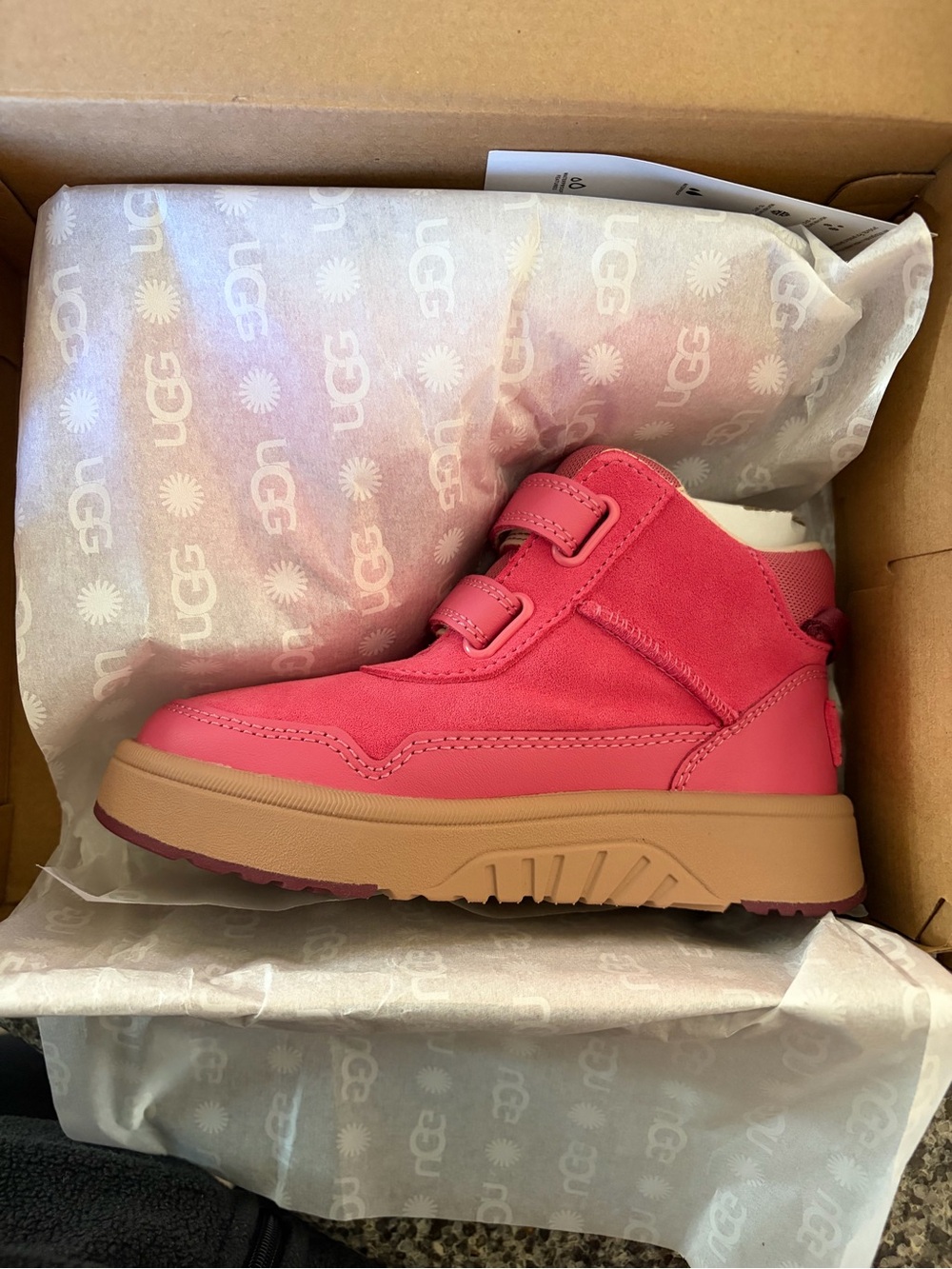 UGG Kids Bright Pink Suede & Leather Hook-and-Loop Boot